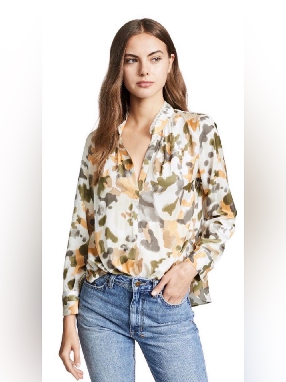Zadig & Voltaire Tink Camou Print Blouse Top Beige Multicolor XS NWT